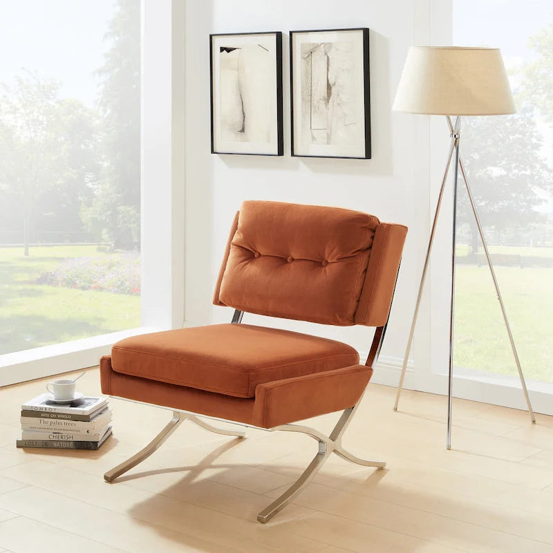 Fauteuil d'appoint moderne sans accoudoirs en velours confortable