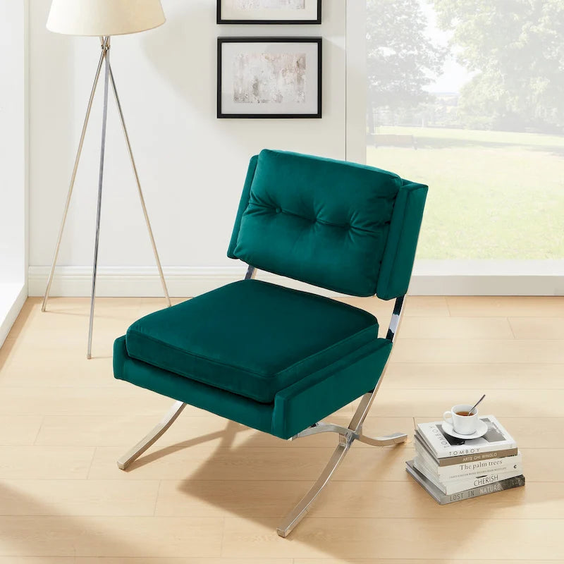 Fauteuil d'appoint moderne sans accoudoirs en velours confortable