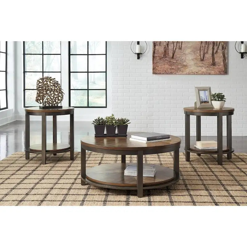 Roybeck Table (Set of 3) - Light Brown/Bronze - 38 W x 38 D x 18 H