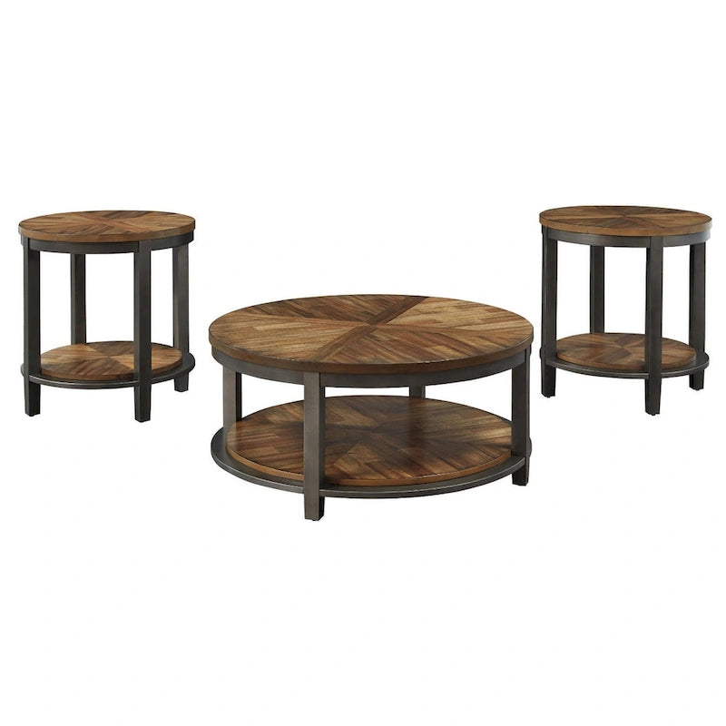 Roybeck Table (Lot de 3) - Marron clair/Bronze - 38 L x 38 P x 18 H