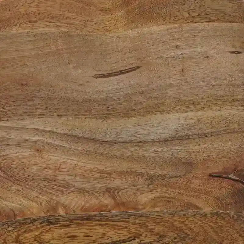 Tabouret de bar sans dossier de 24 pouces fait à la main, siège épais en bois de manguier marron naturel, base en fer noir