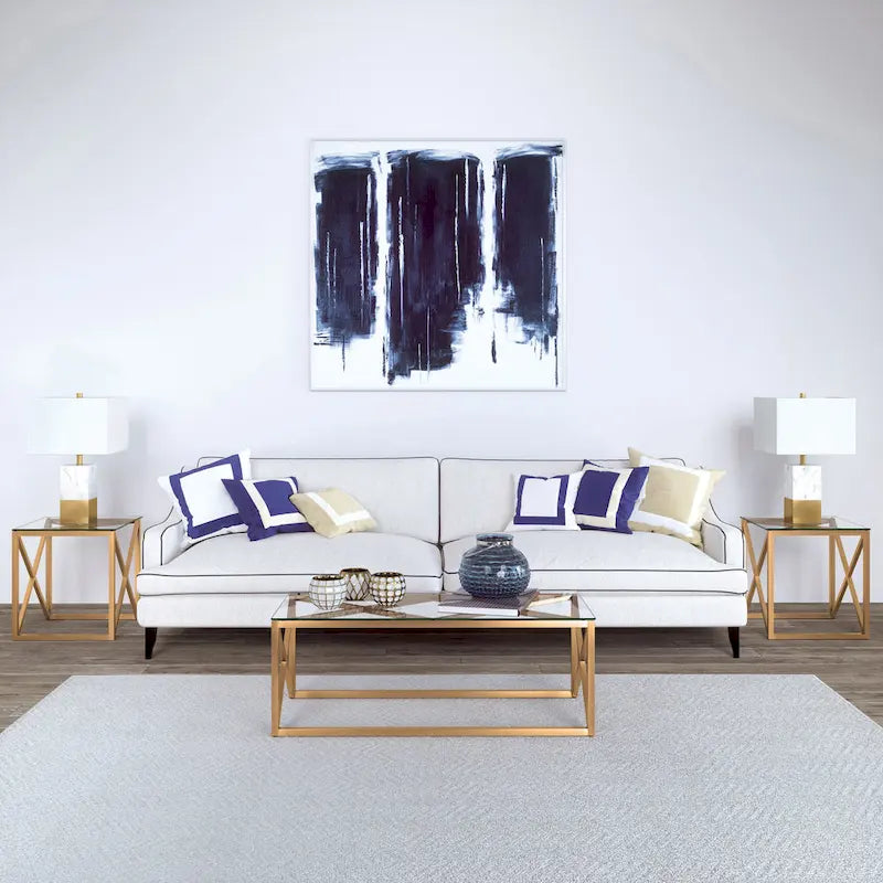 Table d'appoint géométrique en verre et métal à base en X, finition laiton doré