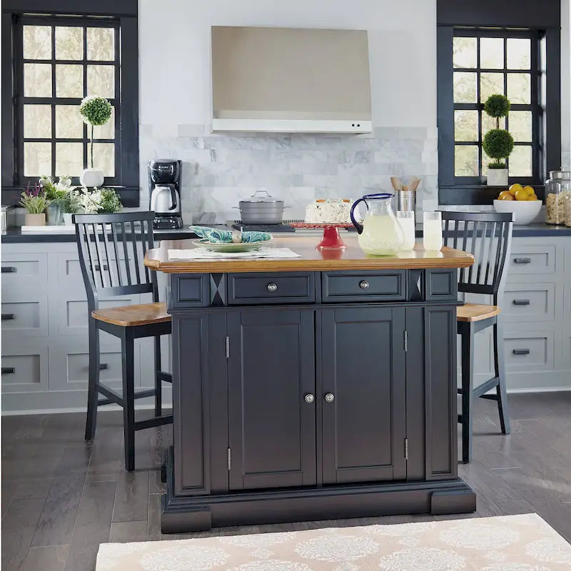 Distressed Oak 3-Piece Kitchen Island and Barstools Kitchen Set by Homestyles