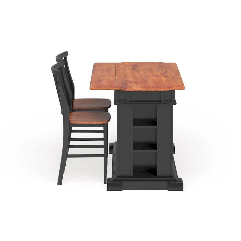 Ensemble îlot de cuisine et tabourets de bar 3 pièces en chêne vieilli