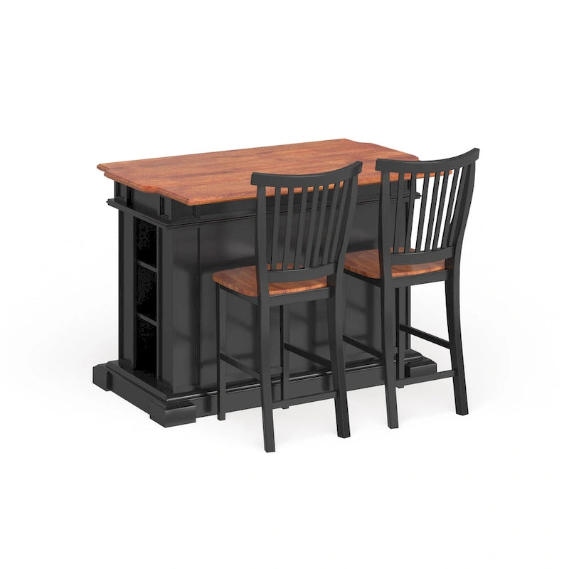 Ensemble îlot de cuisine et tabourets de bar 3 pièces en chêne vieilli