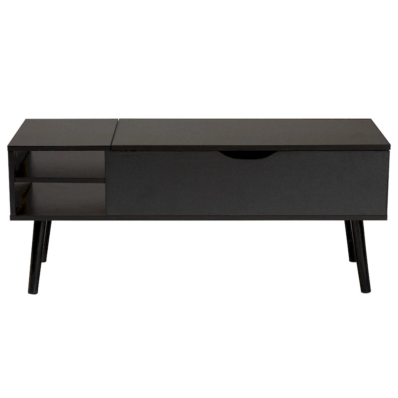 Table basse en bois bicolore noir et brun espresso avec plateau relevable et compartiment de rangement