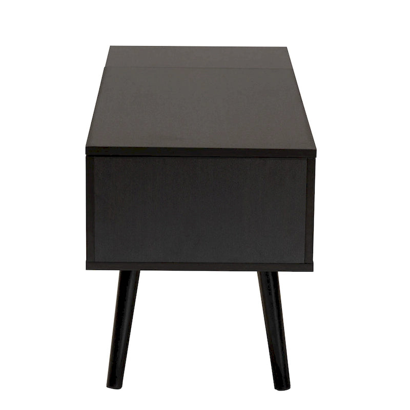 Table basse en bois bicolore noir et brun espresso avec plateau relevable et compartiment de rangement