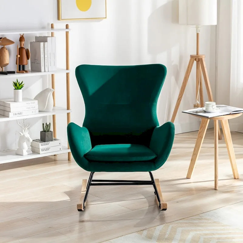 Fauteuil à bascule avec assise rembourrée en velours