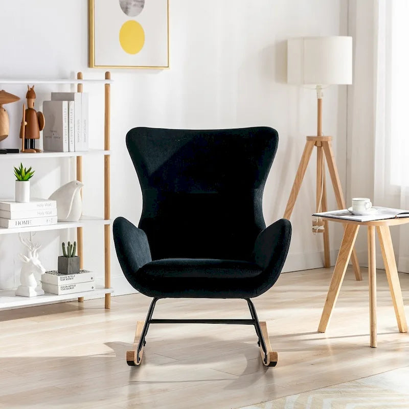 Fauteuil à bascule avec assise rembourrée en velours