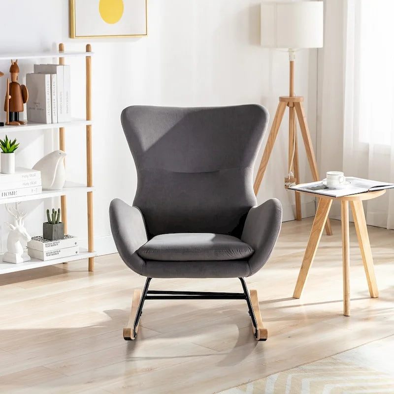 Fauteuil à bascule avec assise rembourrée en velours