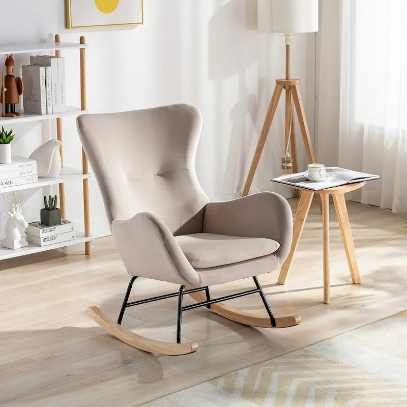 Fauteuil à bascule avec assise rembourrée en velours