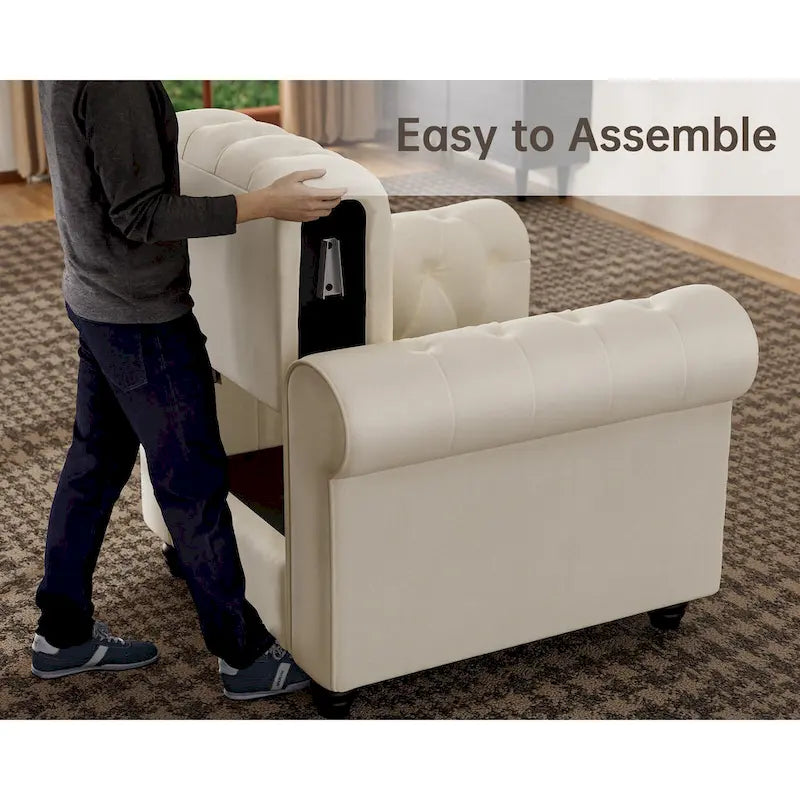 Ensemble 3 pièces de fauteuils, causeuses et canapés Chesterfield classiques en velours capitonné avec clous décoratifs