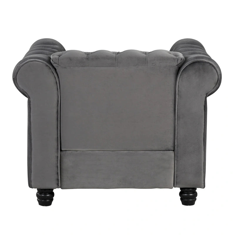 Ensemble 3 pièces de fauteuils, causeuses et canapés Chesterfield classiques en velours capitonné avec clous décoratifs