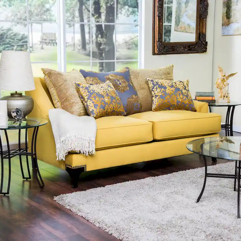 Causeuse contemporaine en tissu rembourré à clous décoratifs