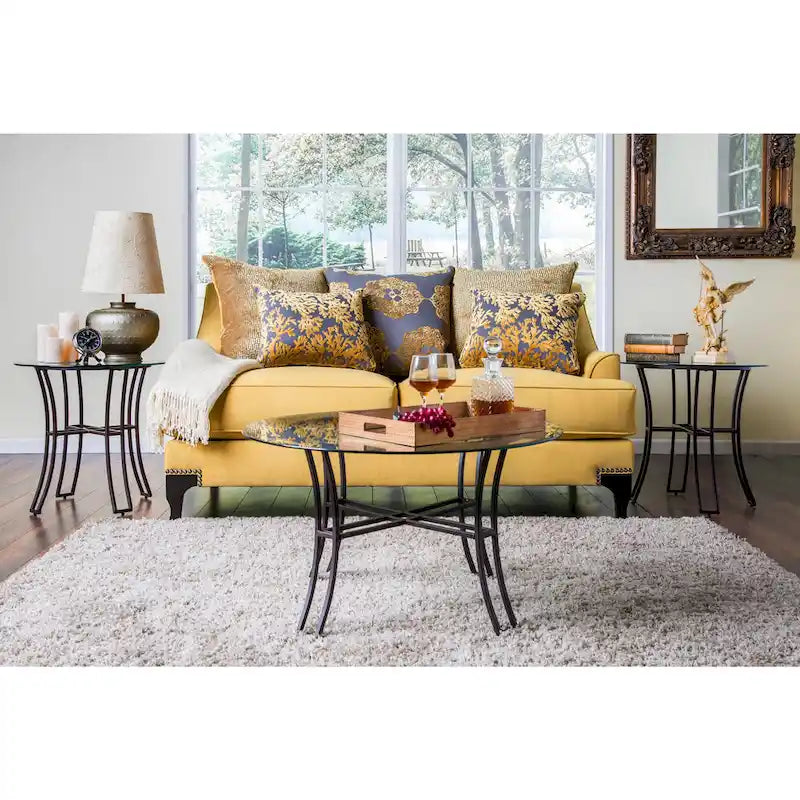 Causeuse contemporaine en tissu rembourré à clous décoratifs