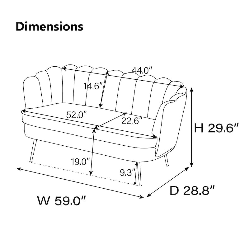 Causeuse rembourrée de style moderne du milieu du siècle, 59 W
