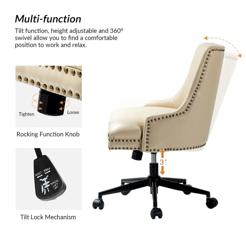 Chaise de bureau Sonia en similicuir moderne et réglable en hauteur