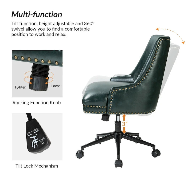 Chaise de bureau Sonia en similicuir moderne et réglable en hauteur