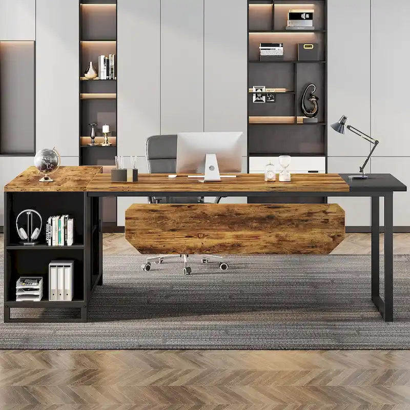 Bureau de direction en L de 70,8 po avec classeur de 55 po