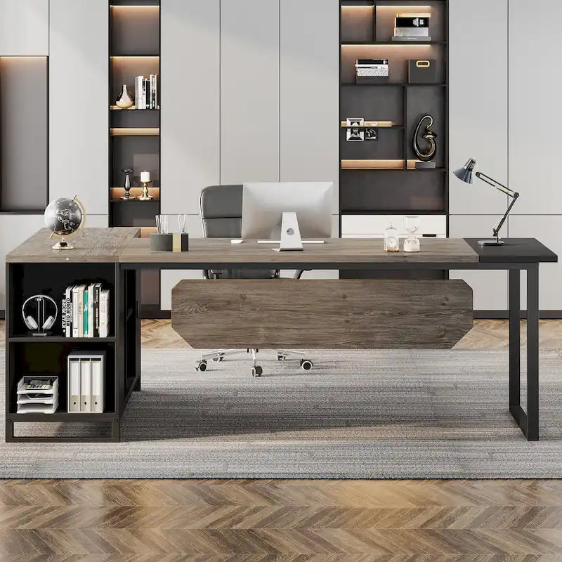 Bureau de direction en L de 70,8 po avec classeur de 55 po