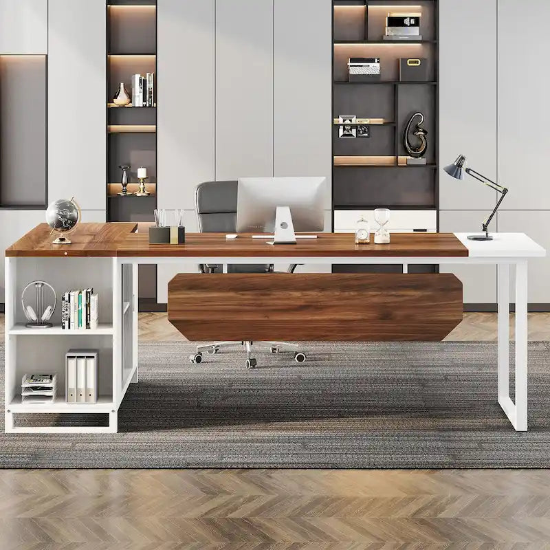 Bureau de direction en L de 70,8 po avec classeur de 55 po