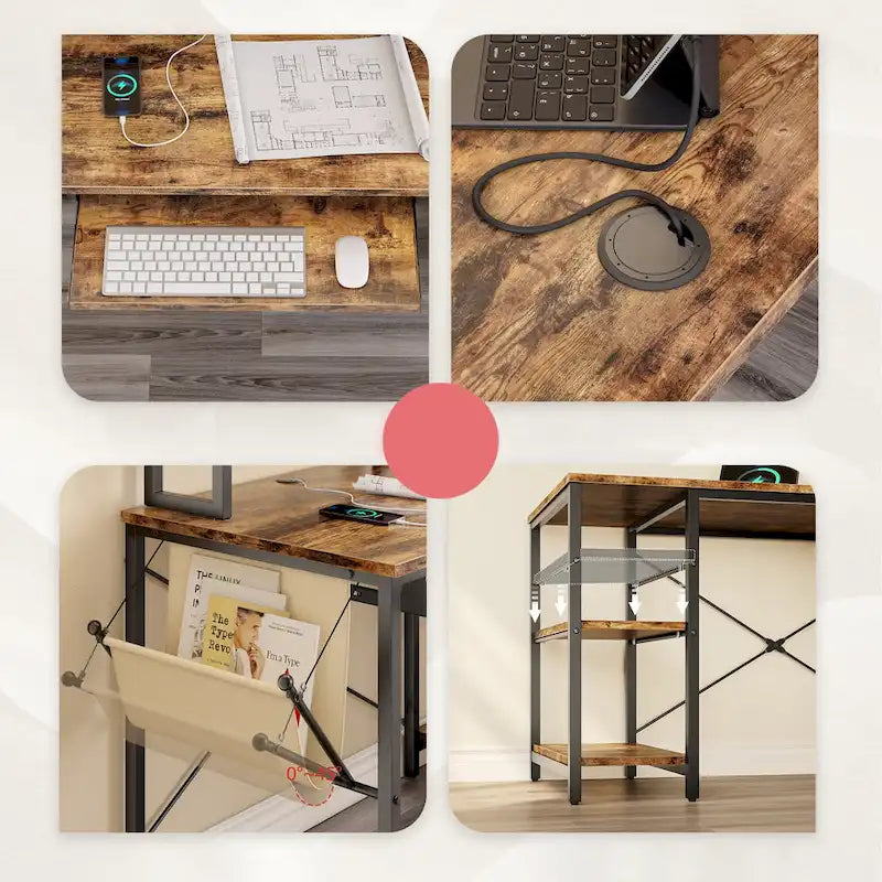 Bureau d'angle en L de 241,8 cm avec LED, support pour écran et tablette pour clavier