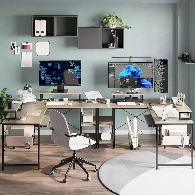 Bureau d'angle en L de 241,8 cm avec LED, support pour écran et tablette pour clavier