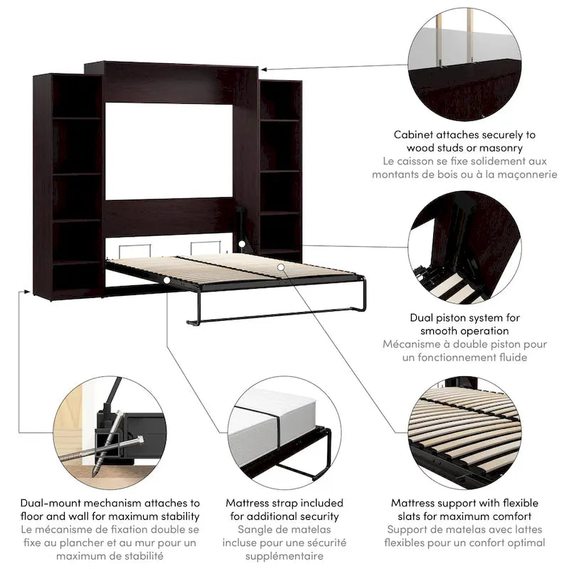 Lit escamotable Queen Claremont avec rangements d'armoires 105W