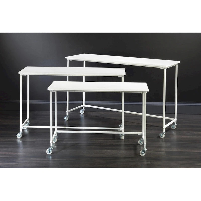 3 Piece White Nesting Tables with Casters
