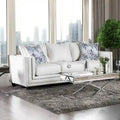 Tigg Contemporary White Chenille Nailhead Upholstered Sofa by Furniture of America