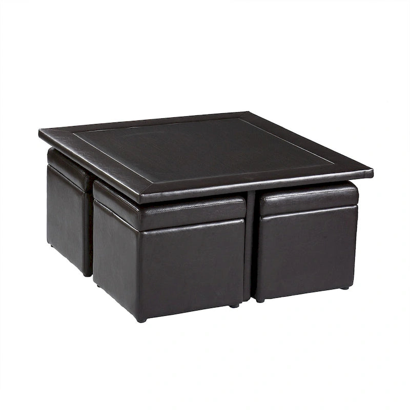 Table basse marron foncé et pouf de rangement – Ensemble