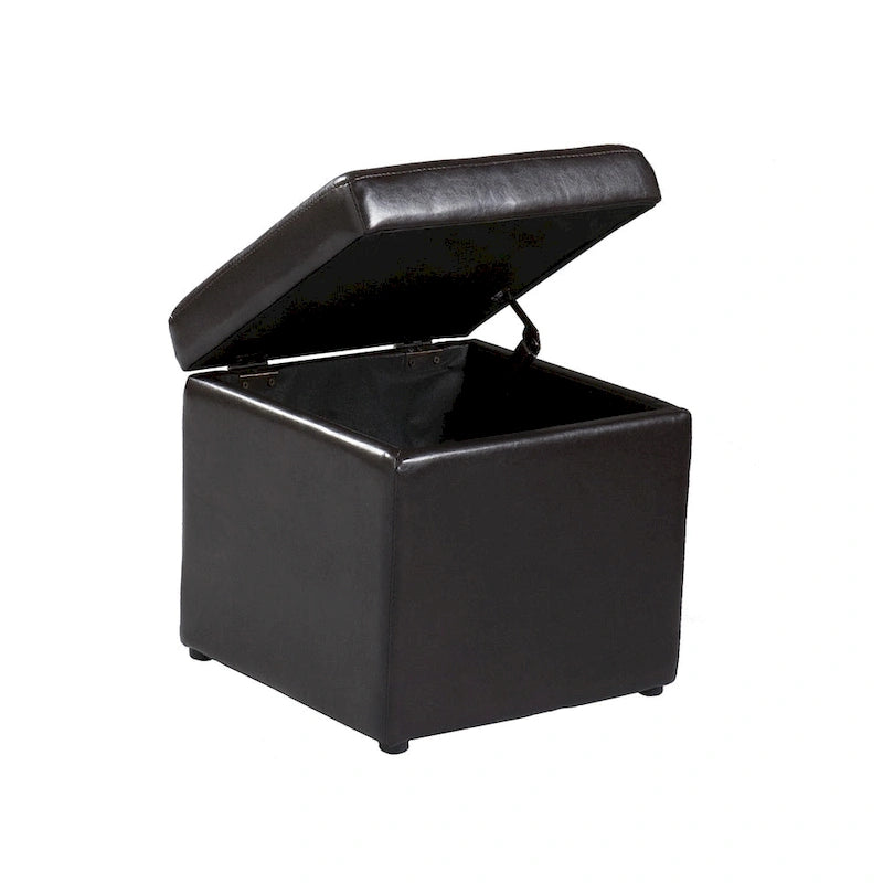 Table basse marron foncé et pouf de rangement – Ensemble