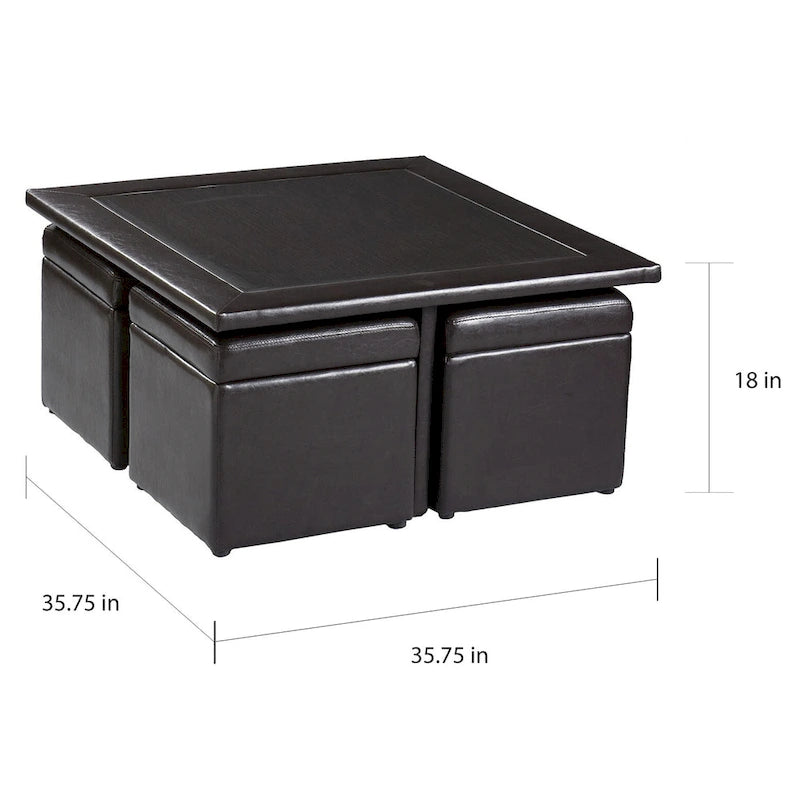 Table basse marron foncé et pouf de rangement – Ensemble