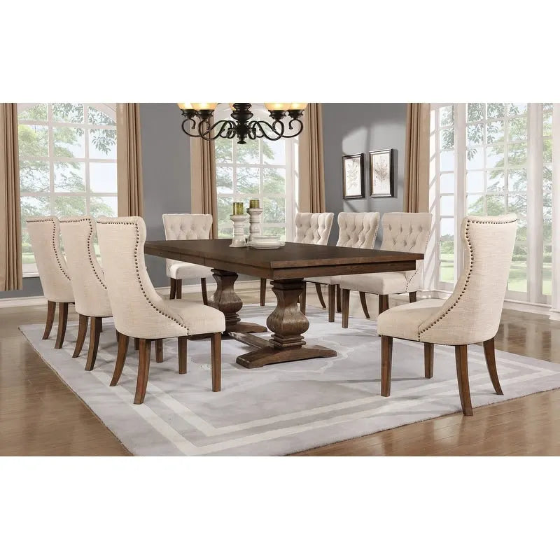 Best Quality Furniture 9-piece Walnut 18 Extension Dining Set