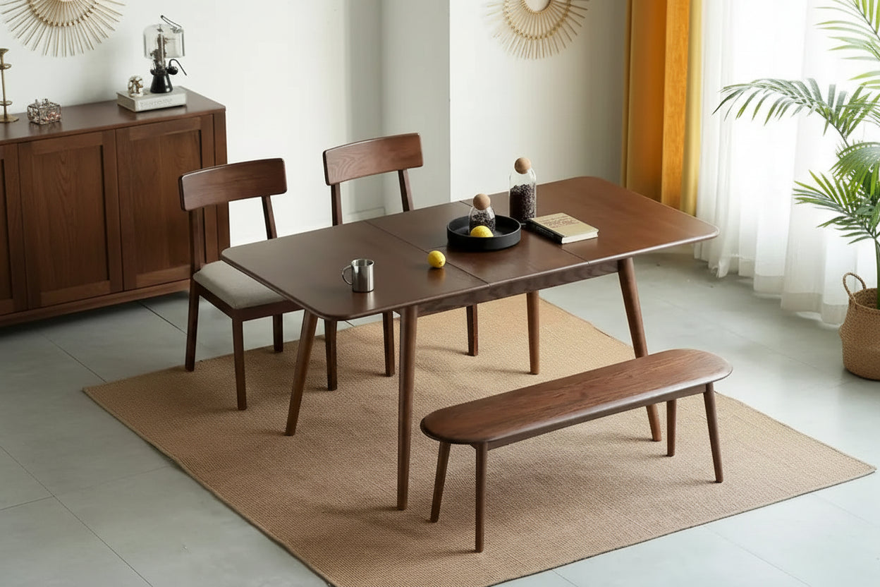 Nestfair Walnut Solid Oak Wood Extendable Meet Table Dining Table - N/A