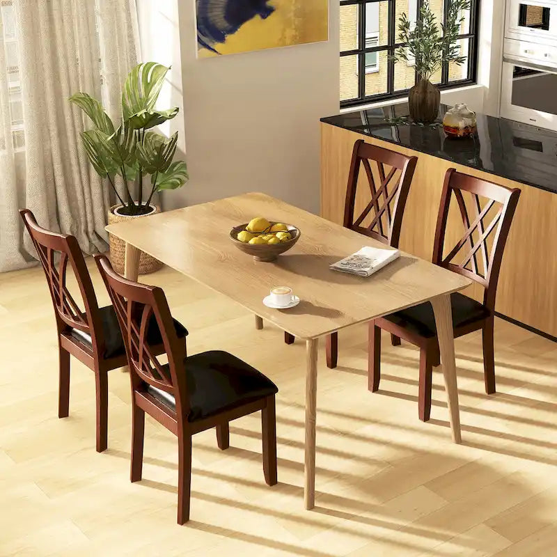 Lot de 4 chaises de salle à manger avec dossier, assise rembourrée en cuir PU, piètement en X