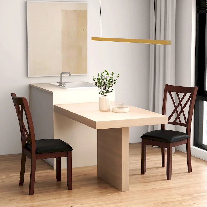 Lot de 4 chaises de salle à manger avec dossier, assise rembourrée en cuir PU, piètement en X