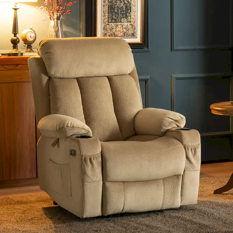 Grand fauteuil releveur inclinable avec repose-pieds étendu pour personnes âgées de grande taille et de forte corpulence, télécommande manuelle, porte-gobelets, tissu