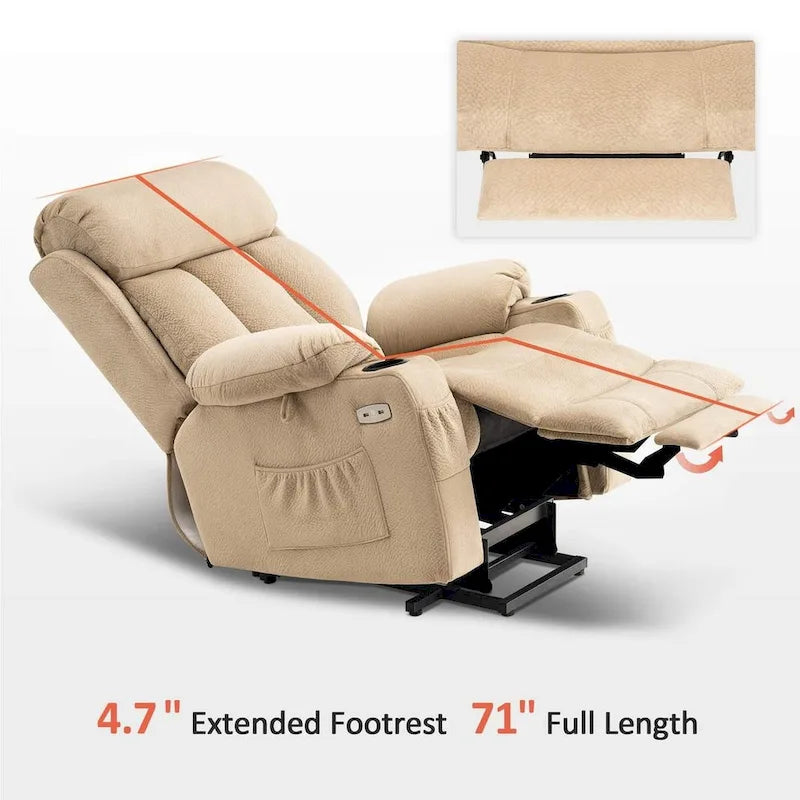 Grand fauteuil releveur inclinable avec repose-pieds étendu pour personnes âgées de grande taille et de forte corpulence, télécommande manuelle, porte-gobelets, tissu