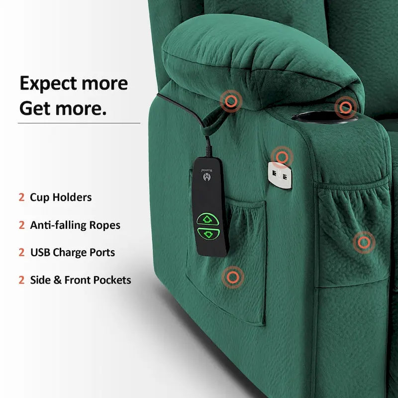 Grand fauteuil releveur inclinable avec repose-pieds étendu pour personnes âgées de grande taille et de forte corpulence, télécommande manuelle, porte-gobelets, tissu