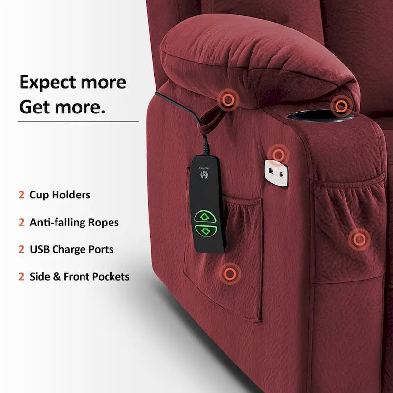 Grand fauteuil releveur inclinable avec repose-pieds étendu pour personnes âgées de grande taille et de forte corpulence, télécommande manuelle, porte-gobelets, tissu