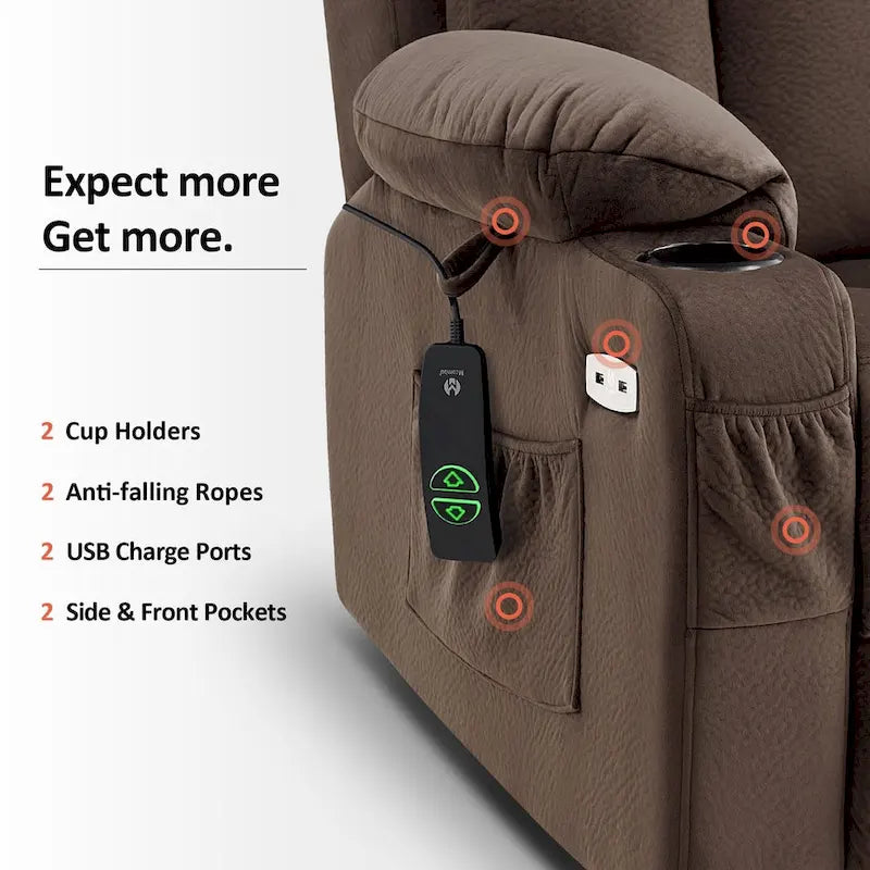 Grand fauteuil releveur inclinable avec repose-pieds étendu pour personnes âgées de grande taille et de forte corpulence, télécommande manuelle, porte-gobelets, tissu