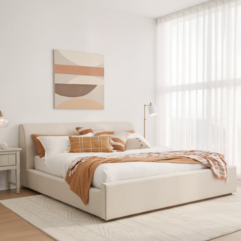 Louis Upholstered Platform Bed in Natural Linen