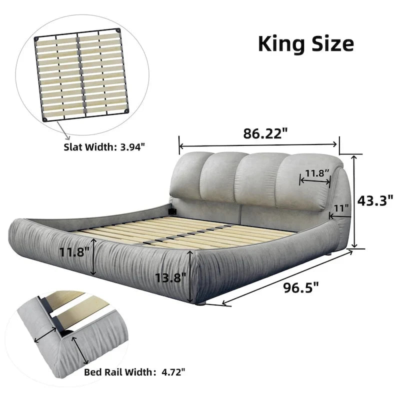 Lit plateforme rembourré King Size avec tête de lit capitonnée surdimensionnée