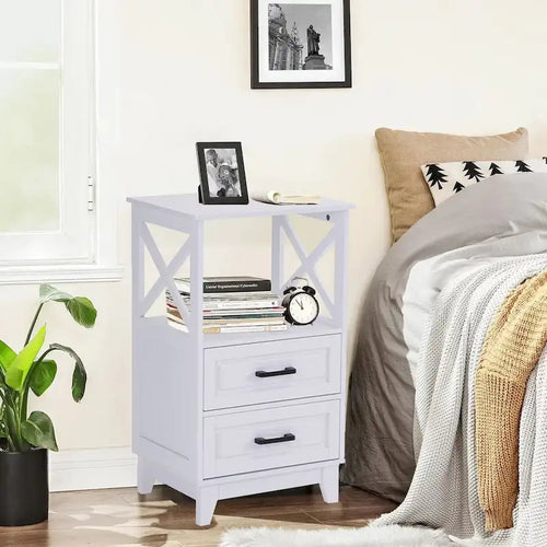 Royalcraft's 2-Drawer White Wooden Nightstands Storage Cabinet