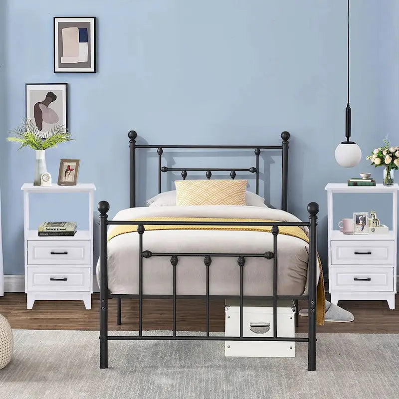 Table de chevet blanche en bois à 2 tiroirs avec rangement