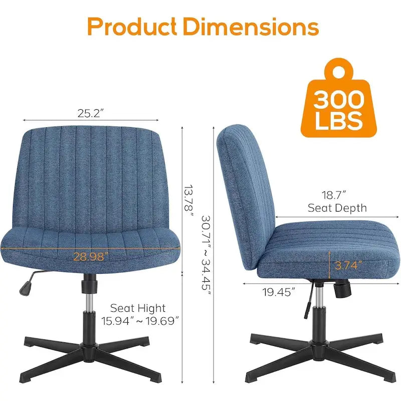 Chaise de bureau à domicile, siège ergonomique croisé, bureau large et confortable, avec roulettes, sans accoudoirs, pour ordinateur, pivotante, chaise de vanité pour la maison