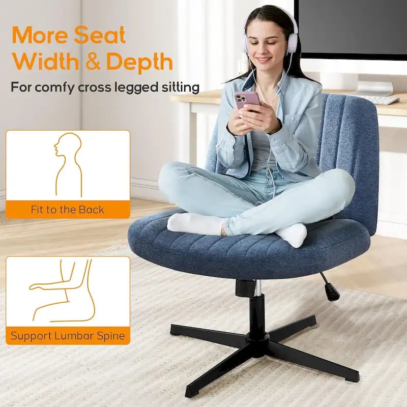 Chaise de bureau à domicile, siège ergonomique croisé, bureau large et confortable, avec roulettes, sans accoudoirs, pour ordinateur, pivotante, chaise de vanité pour la maison