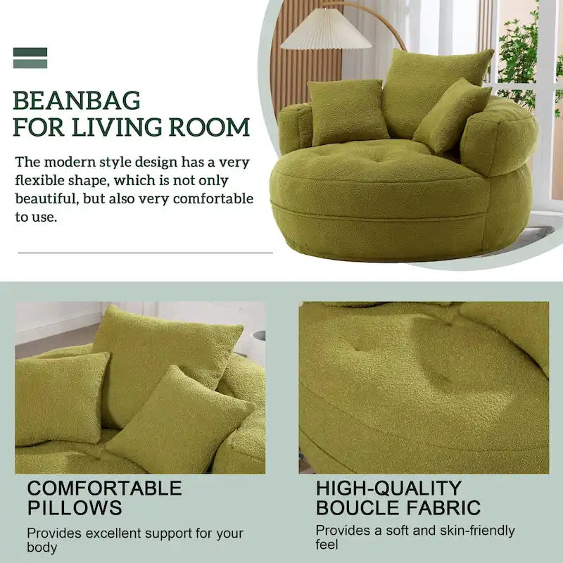 Canapé en tissu circulaire pour grand salon, fauteuil paresseux pour balcon et gîte