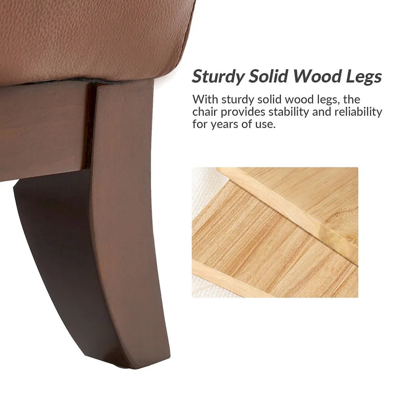 Fauteuil d'appoint traditionnel en cuir véritable Burt avec dossier à oreilles touffeté